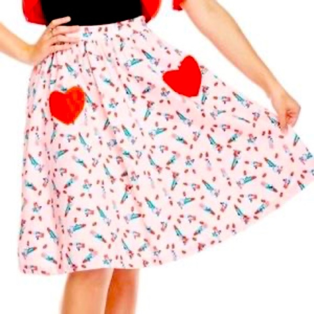Lindy Bop Bernadette Pink Lipstick Print Swing Skirt US 16